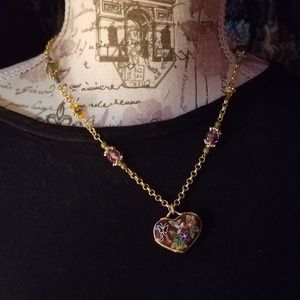 VTG Heart Cloisonne Box Locket Necklace